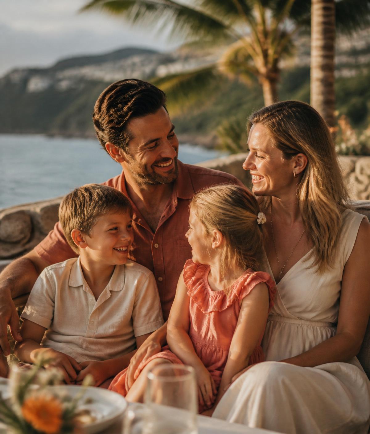 A family enjoying a warm moment together on vacation